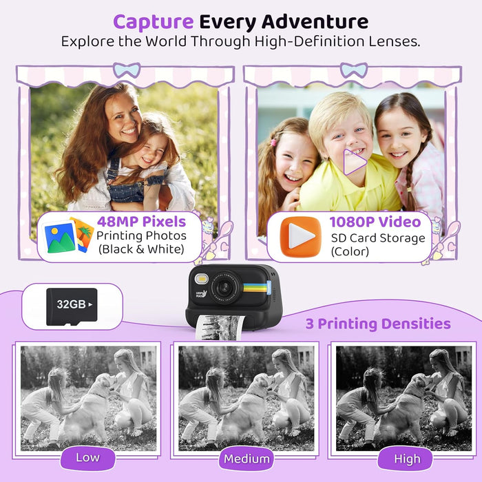 Fun Instant Camera for Kids with B&W Instant Printing and 1080P Video Recording - Monsta Online