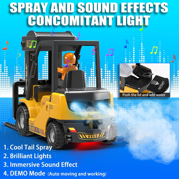 1:24 Scale RC Forklift Truck - 11 Channel Remote Control Toy with Lights, Spray for Kids & Adults with Dual Batteries - Monsta Online