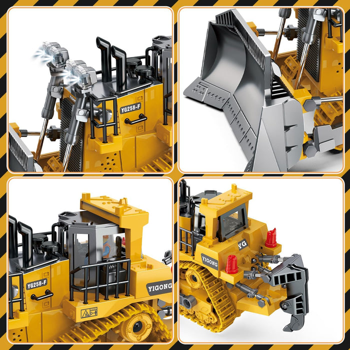1:24 Scale 9 Channel Remote Control Bulldozer Toy with Metal Shovel and Dual Batteries Lights & Sounds for Kids - Monsta Online