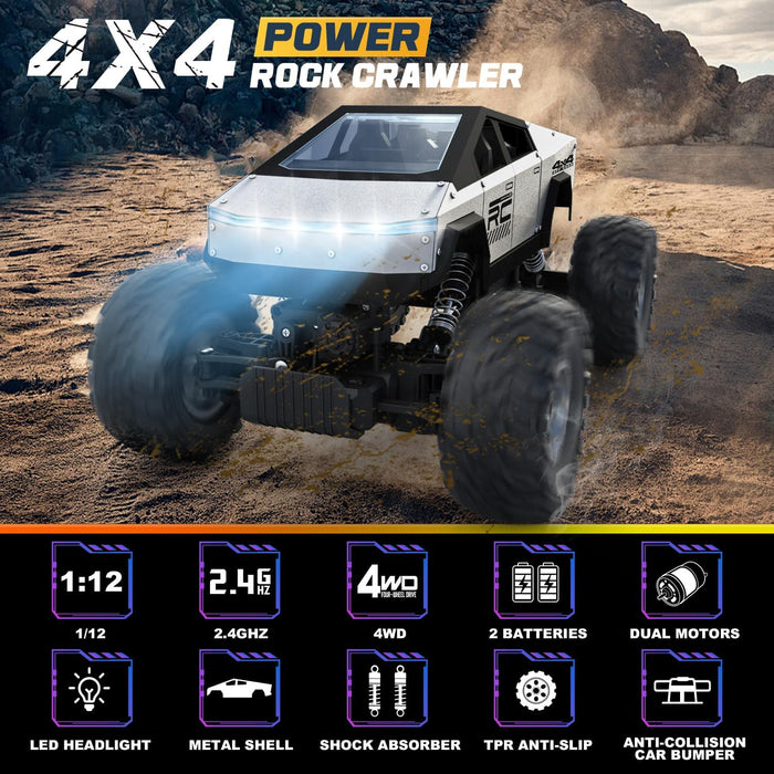 All - Terrain 1:12 Scale RC Monster Truck – 4WD Remote Control Truck with Metal Shell and Dual Batteries - Monsta Online