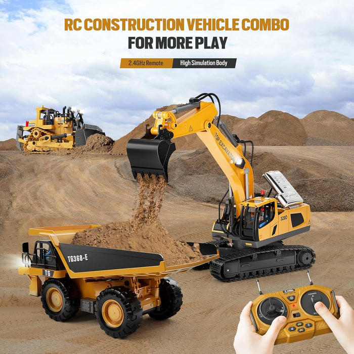 RC Excavator Toy 1:20 Scale for Kids Ages 3+ - Easy to Use, Dual Batteries, Lights & Sounds - Monsta Online
