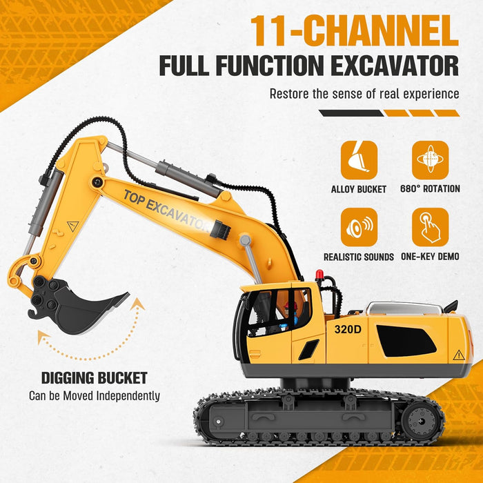 RC Excavator Toy 1:20 Scale for Kids Ages 3+ - Easy to Use, Dual Batteries, Lights & Sounds - Monsta Online
