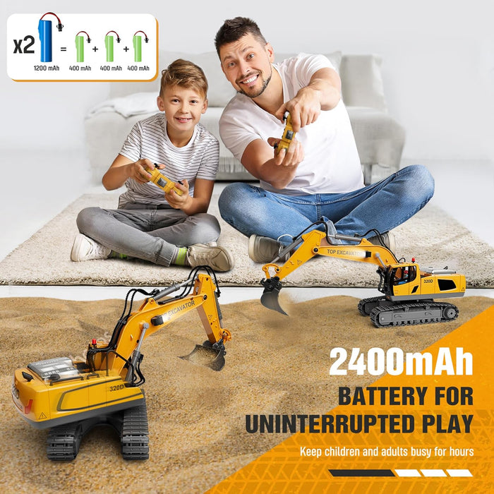 RC Excavator Toy 1:20 Scale for Kids Ages 3+ - Easy to Use, Dual Batteries, Lights & Sounds - Monsta Online