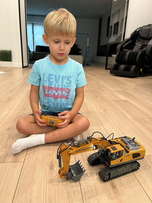 RC Excavator Toy 1:20 Scale for Kids Ages 3+ - Easy to Use, Dual Batteries, Lights & Sounds - Monsta Online