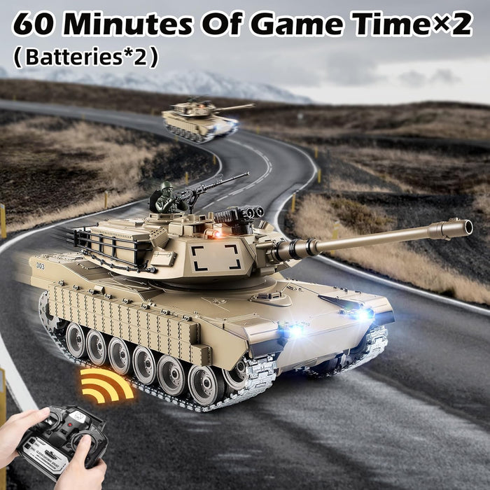 1:18 RC M1A2 Abrams Metal Battle Tank — Shoots BBs & Water | Smoke, Sound, Lights | 2.4GHz | Dual Batteries - Monsta Online