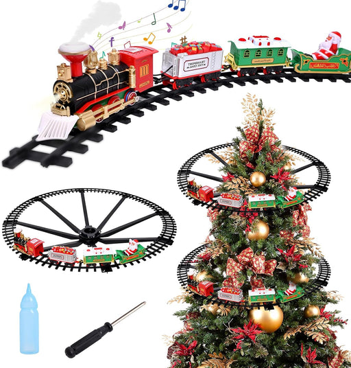 23" Battery - Operated Christmas Train Set with Sound & Light - Electric Tree Surround Track Toy for Kids - Monsta Online