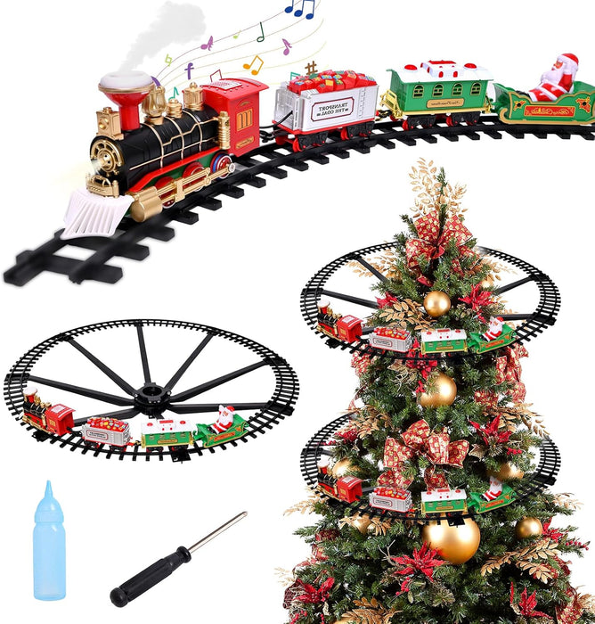 23" Battery - Operated Christmas Train Set with Sound & Light - Electric Tree Surround Track Toy for Kids - Monsta Online