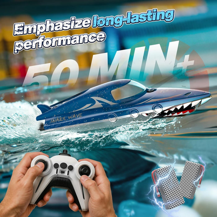 Shark Wave: High Speed RC Boat 2.4GHz Remote Control With Dual Batteries for Kids - Monsta Online