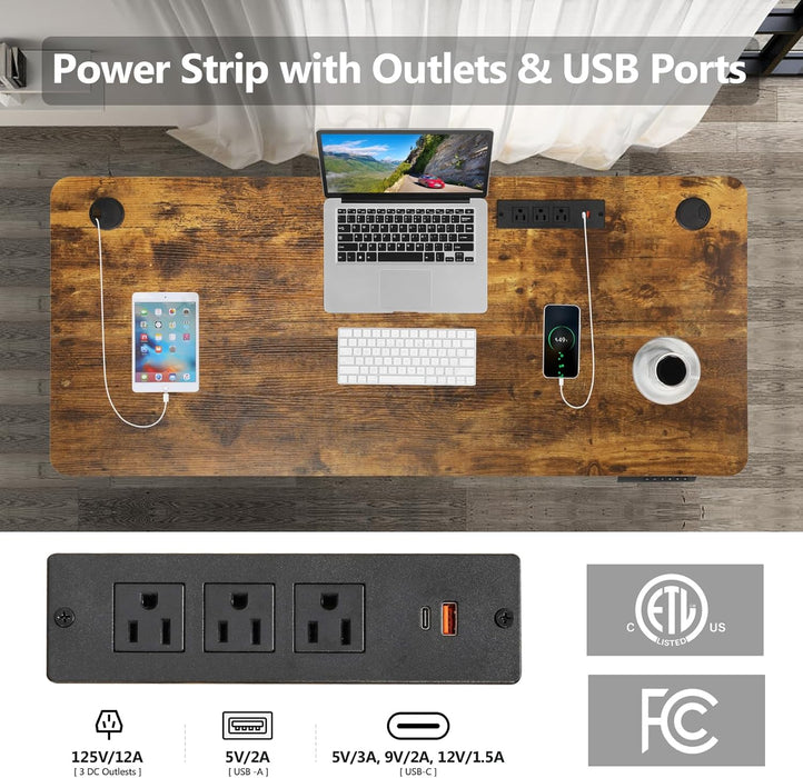 Wood Electric Standing Desk 48 x 24 Inches with Power Outlets & USB - Mobile Adjustable Sit Stand Home Office Workstation with Wheels & Memory Presets - Monsta Online