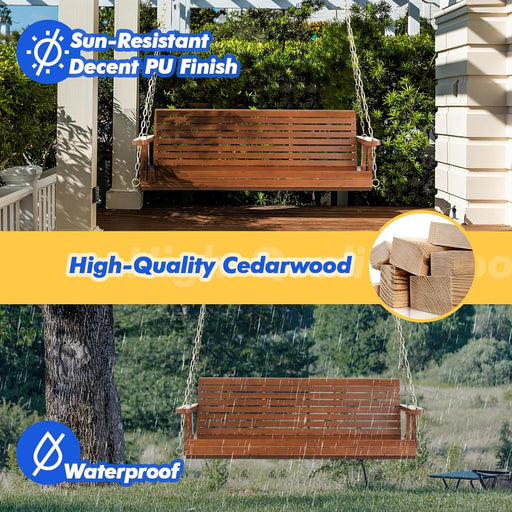 Classic 5FT Wooden Porch Swing with Heavy - Duty Chains for Ultimate Relaxation - Monsta Online