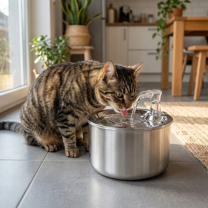 Stainless Steel Cat Water Fountain – Motion Sensor & 4 - Layer Filter for Cats & Dogs - Monsta Online