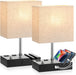Fully Dimmable Bedside Table Lamp with Power Outlets USB Ports and Wooden Base - Monsta Online