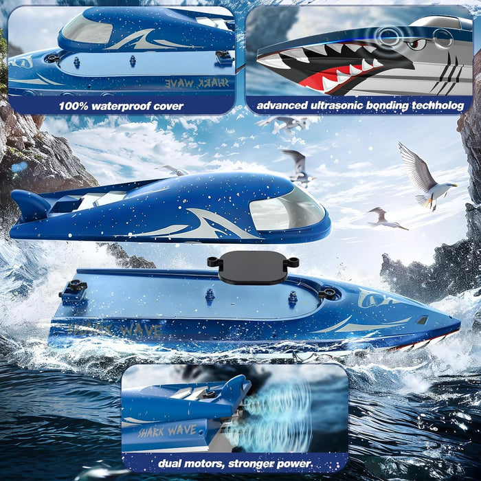 Shark Wave: High Speed RC Boat 2.4GHz Remote Control With Dual Batteries for Kids - Monsta Online