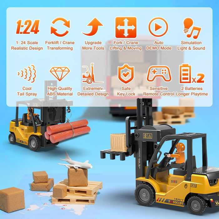 1:24 Scale RC Forklift Truck - 11 Channel Remote Control Toy with Lights, Spray for Kids & Adults with Dual Batteries - Monsta Online