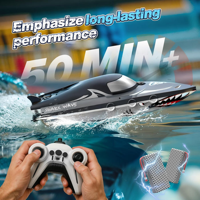 Shark Wave: High Speed RC Boat 2.4GHz Remote Control With Dual Batteries for Kids - Monsta Online