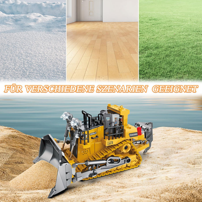 1:24 Scale 9 Channel Remote Control Bulldozer Toy with Metal Shovel and Dual Batteries Lights & Sounds for Kids - Monsta Online