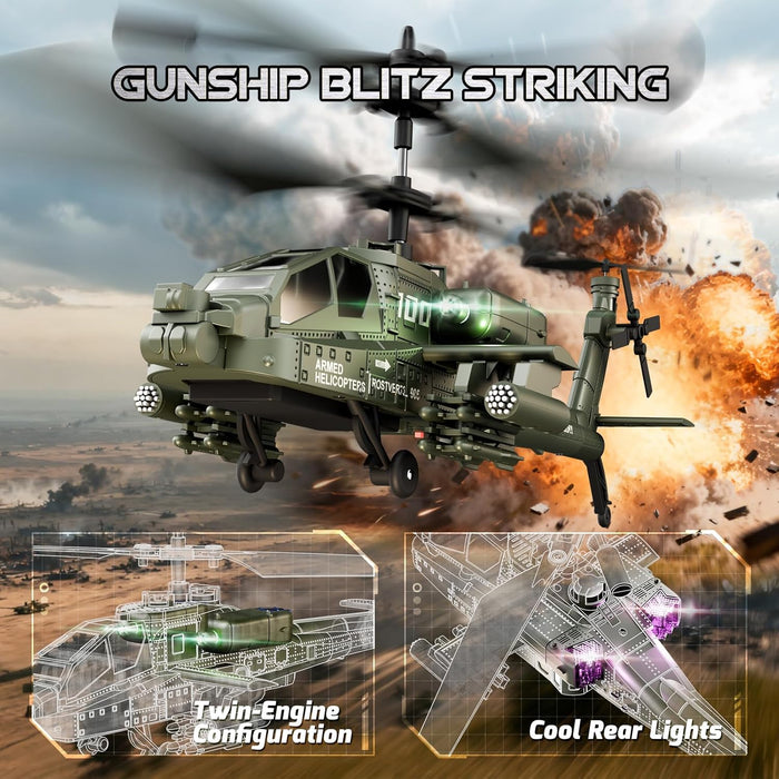 Apache Battle RC Helicopter with Altitude Hold & Gyro – Dual Battery Remote Control Helicopter for Kids & Adults - Monsta Online