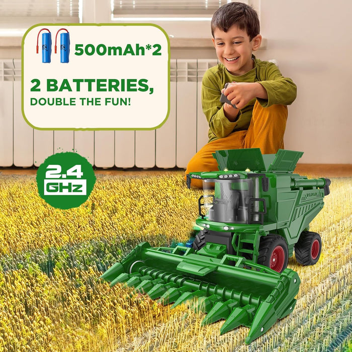 1:24 Scale RC Harvester Toys with 2 Harvesting Heads for Kids with Dual Batteries - Monsta Online