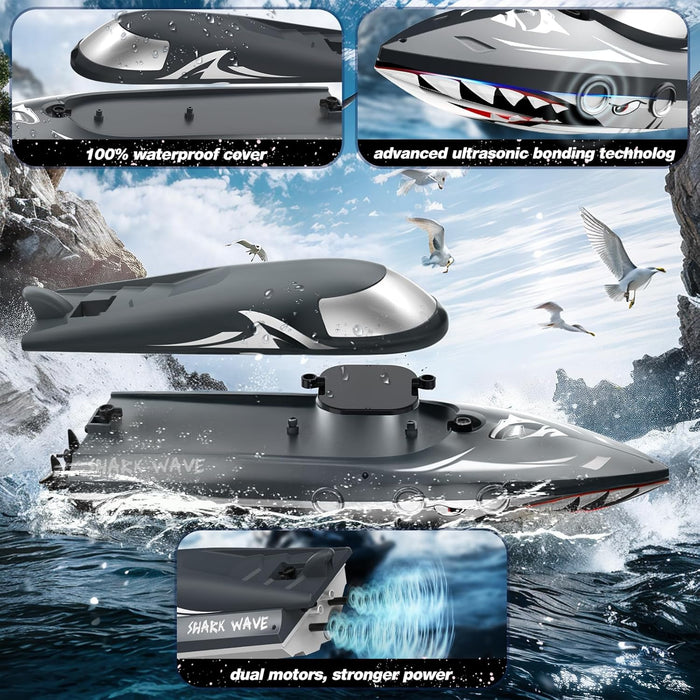 Shark Wave: High Speed RC Boat 2.4GHz Remote Control With Dual Batteries for Kids - Monsta Online