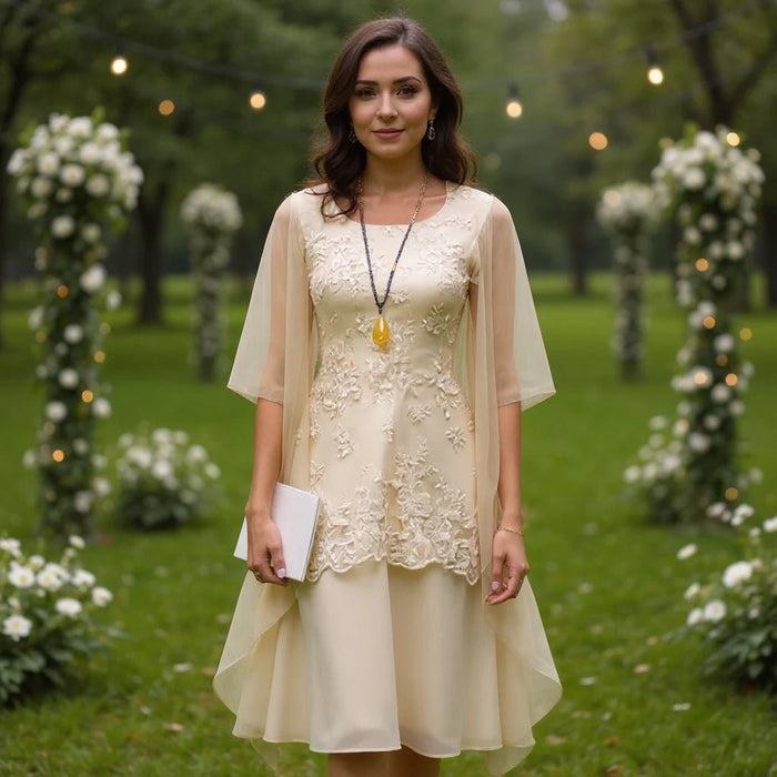 Women's Two - Piece Chiffon Dress Set – Elegant 3/4 Sleeve Patchwork Outfit - Monsta Online