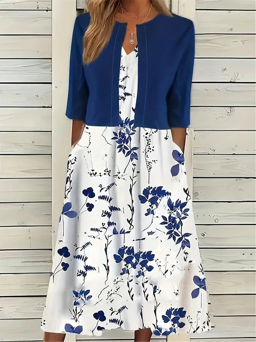 Women's Two - Piece Floral Dress Set – Crop Top & Round Neck Dress for Every Occasion - Monsta Online