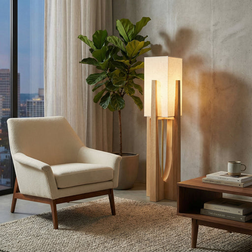 Japanese Wabi Sabi Floor Lamp – Fabric Shade & Wooden Base for Bedroom & Living Room - Monsta Online