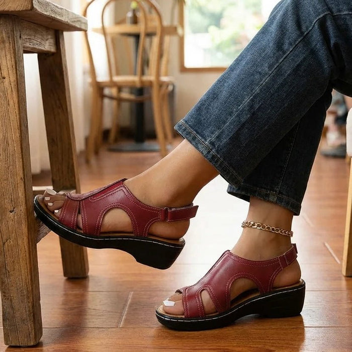 Women's Leather Wedge Sandals – Cushioned Insole, Adjustable Straps & Arch Support - Monsta Online