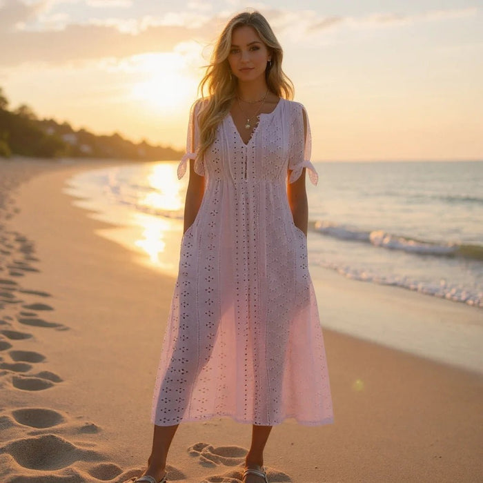 Women's Elegant Boho Midi Dress – Lightweight Flowy Summer Dress - Monsta Online