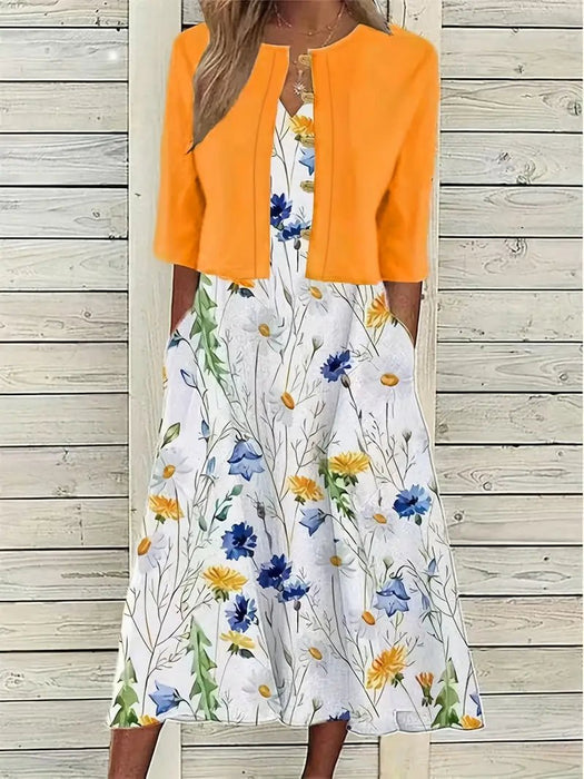 Women's Two - Piece Floral Dress Set – Crop Top & Round Neck Dress for Every Occasion - Monsta Online