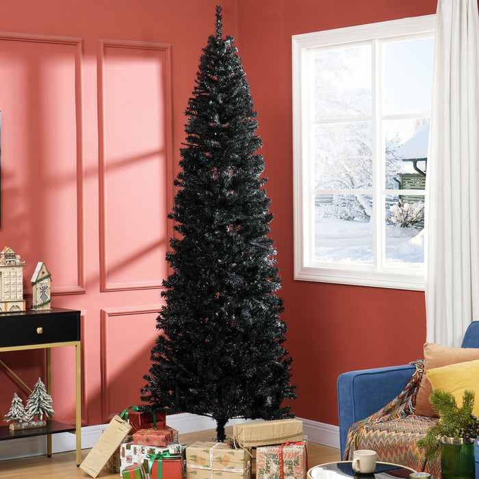 8FT Black Pencil Artificial Christmas Tree — 1168 Tips, Slim Space - Saving, Unlit, Steel Base - Monsta Online