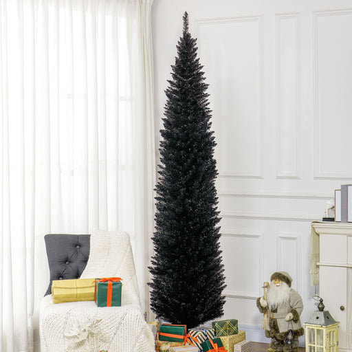 8FT Black Pencil Artificial Christmas Tree — 618 Tips, Unlit, Slim Skinny, Space - Saving, Plastic Base - Monsta Online