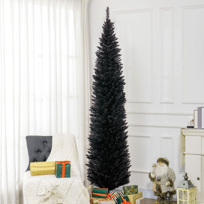 8FT Black Pencil Artificial Christmas Tree — 618 Tips, Unlit, Slim Skinny, Space - Saving, Plastic Base - Monsta Online