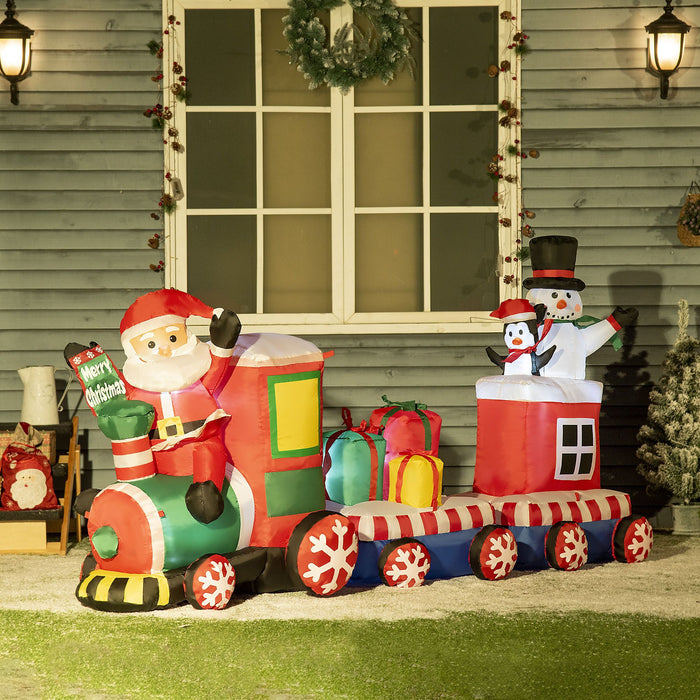8FT Prelit Inflatable Christmas Train with Santa, Snowman & Penguin with LED Lights - Outdoor Decoration - Monsta Online