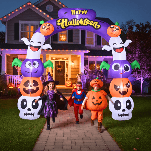 8ft Inflatable Halloween Archway with Pumpkins, Skulls, Ghosts and Bats - Monsta Online