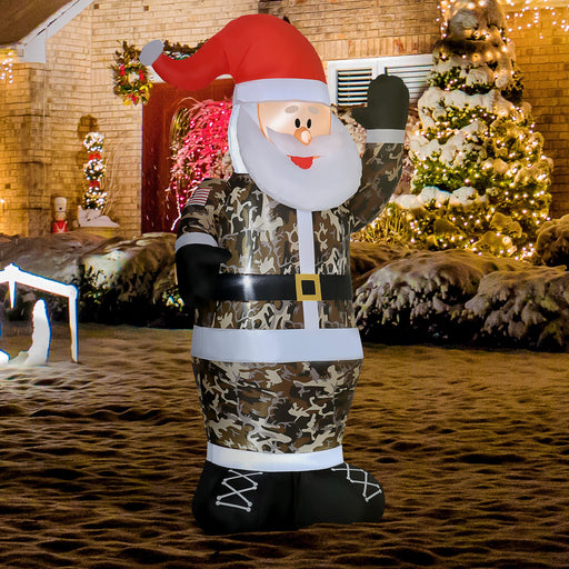 8FT Prelit Inflatable Santa Claus in Camouflage with LED Lights - Outdoor Christmas Decoration - Monsta Online