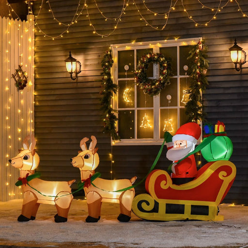 8FT Prelit Inflatable Santa Claus with Sleigh and Reindeer with LED Lights - Outdoor Christmas Decoration - Monsta Online