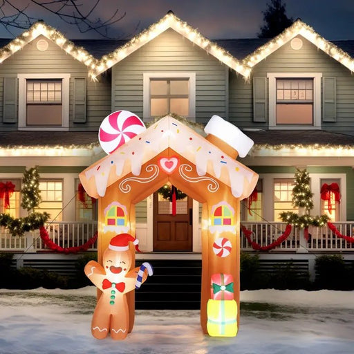 8FT Prelit Inflatable Gingerbread Man with LED Lights and Storage Bag - Outdoor Christmas Decoration - Monsta Online