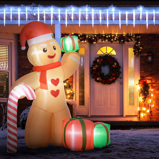 8FT Prelit Inflatable Gingerbread Man with Candy Cane and LED Lights - Outdoor Christmas Decoration - Monsta Online