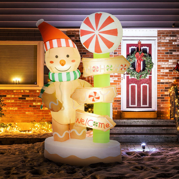 6FT Prelit Inflatable Gingerbread Man with Signpost and LED Lights - Outdoor Christmas Decoration - Monsta Online