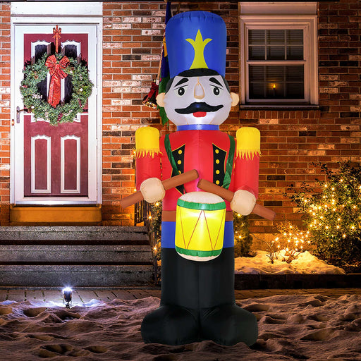 8FT Prelit Inflatable Nutcracker Toy Soldier with Drum and LED Lights - Outdoor Christmas Decoration - Monsta Online