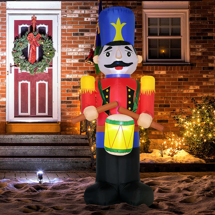 8FT Prelit Inflatable Nutcracker Toy Soldier with Drum and LED Lights - Outdoor Christmas Decoration - Monsta Online