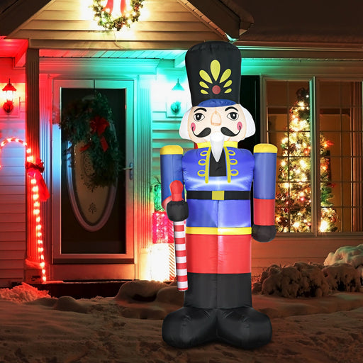 8FT Prelit Inflatable Nutcracker Toy Soldier with Scepter and LED Lights - Outdoor Christmas Decoration - Monsta Online