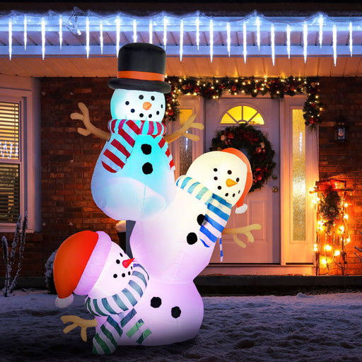 8FT Inflatable Three Stacked Snowmen with LED Lights - Outdoor Christmas Decoration - Monsta Online