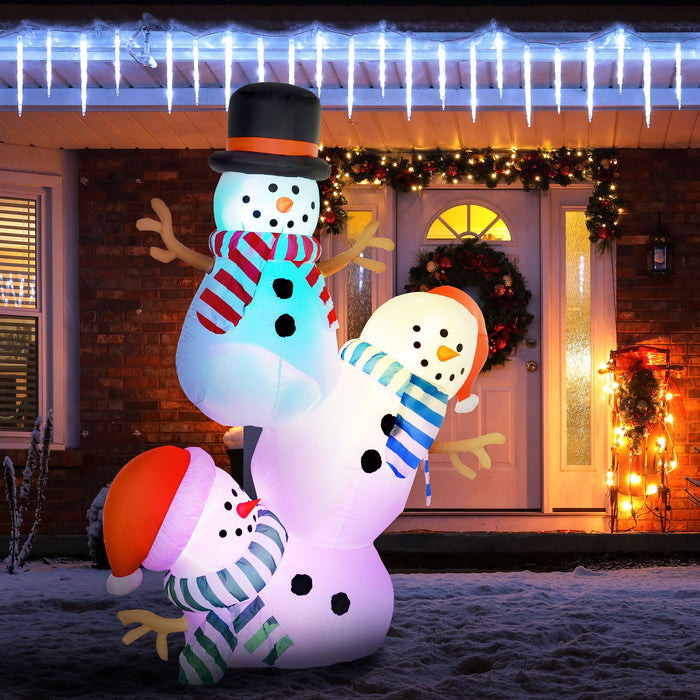 8FT Inflatable Three Stacked Snowmen with LED Lights - Outdoor Christmas Decoration - Monsta Online