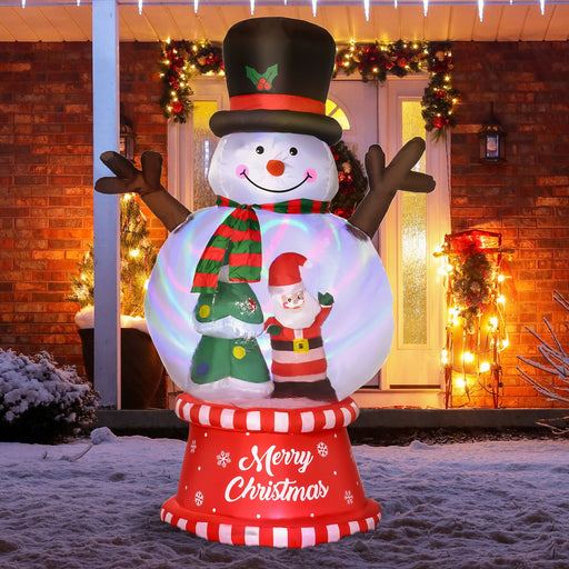 8FT Prelit Inflatable Snowman with Crystal Ball Body and Rotating Colorful LED Lights - Outdoor Christmas Decoration - Monsta Online