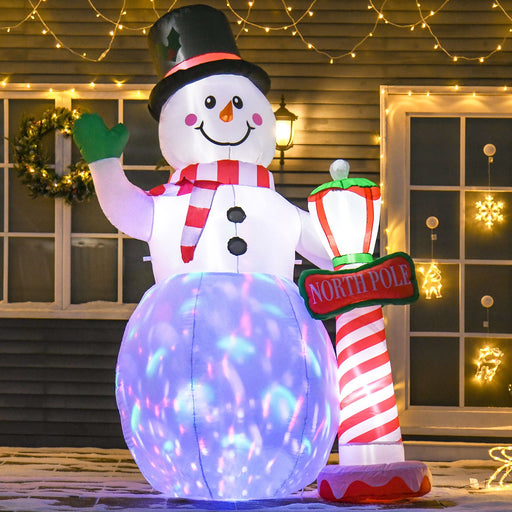 8FT Prelit Inflatable Snowman with North Pole Sign and Rotating LED Lights - Outdoor Christmas Decoration - Monsta Online
