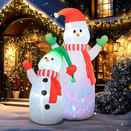 8FT Prelit Inflatable Snowman and Son with Rotating LED Lights - Outdoor Christmas Decoration - Monsta Online