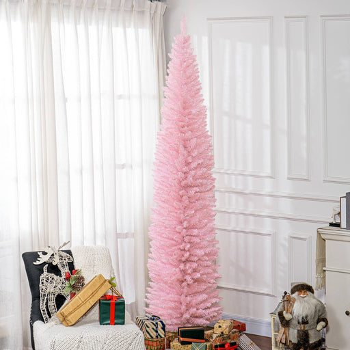 8FT Pink Pencil Artificial Christmas Tree — 618 Tips, Slim Space - Saving, Plastic Stand - Monsta Online
