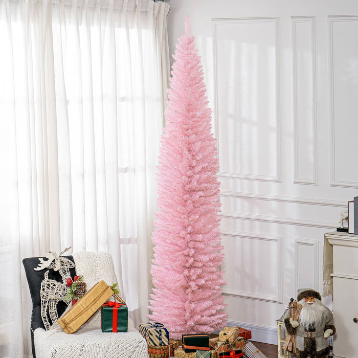 8FT Pink Pencil Artificial Christmas Tree — 618 Tips, Slim Space - Saving, Plastic Stand - Monsta Online