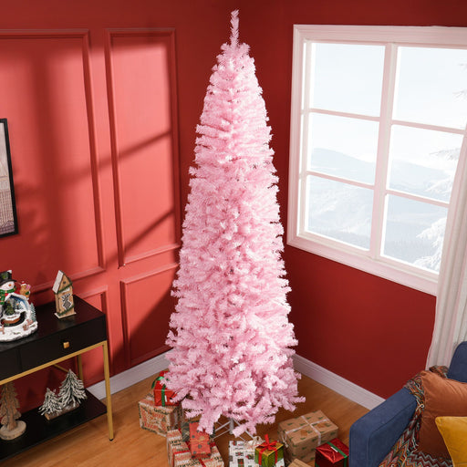 8FT Pink Pencil Artificial Christmas Tree — 1168 Douglas Fir Tips, Unlit, Auto - Open, Slim, Steel Base - Monsta Online
